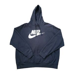 Nike Classic Logo Size 2XL Mens Black Pullover Hoodie White Swoosh Spellout